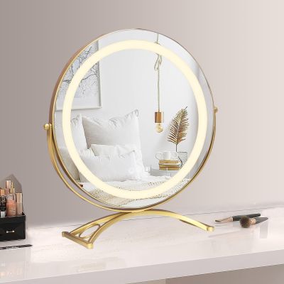 Lighted Vanity Mirror Round LED Makeup Mirror High Definition Lighted Up Mirror Touch Control Rechargeable 3 Color Adjustable Brightness Table Desk Ounter Top Mirror ( Color : gold , Size : 19.7"X22.2