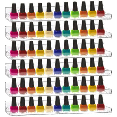6 Pack Nail Polish Rack, Wall Mounted Organizer Shelf With Removable Anti-slip End Inserts, Clear Acrylic Display Holder for 90 Bottles