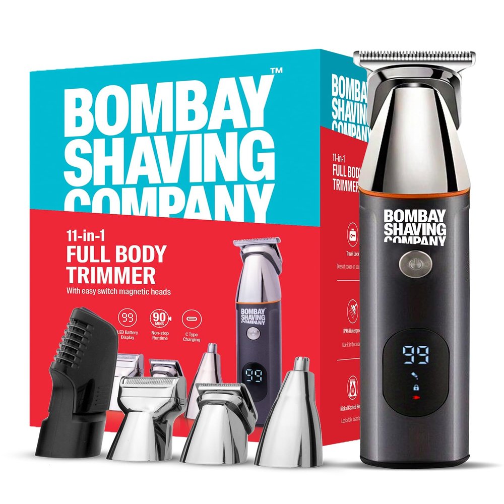 Bombay Shaving Company All-in-One Beard, Body, Nose Trimmer | 11- Piece Mens Grooming Kit for Beard, Body, Nose Trimmer and Hair Clipper for Wet/Dry Shave | Quick Charge Time | IPX6 Water Proof