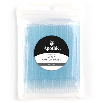 Apothie 100PCS Disposable Micro Applicator Brush (100 Pieces, Blue Crystal) Lash Glue Microswabs for Eyelash Extensions, Cotton Brush Swab for Applying Makeup, Microfiber Tips
