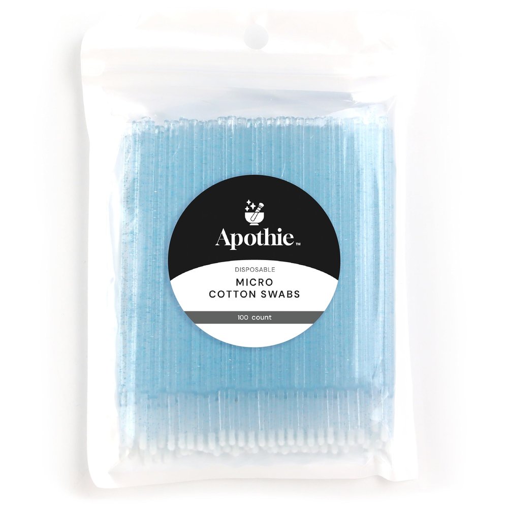 Apothie 100PCS Disposable Micro Applicator Brush (100 Pieces, Blue Crystal) Lash Glue Microswabs for Eyelash Extensions, Cotton Brush Swab for Applying Makeup, Microfiber Tips