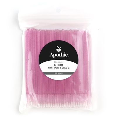 Apothie 100PCS Disposable Micro Applicator Brush (100 Pieces, Rose Pink Crystal) Lash Glue Microswabs for Eyelash Extensions, Cotton Brush Swab for Applying Makeup, Microfiber Tips
