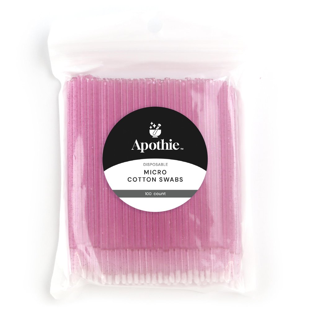 Apothie 100PCS Disposable Micro Applicator Brush (100 Pieces, Rose Pink Crystal) Lash Glue Microswabs for Eyelash Extensions, Cotton Brush Swab for Applying Makeup, Microfiber Tips