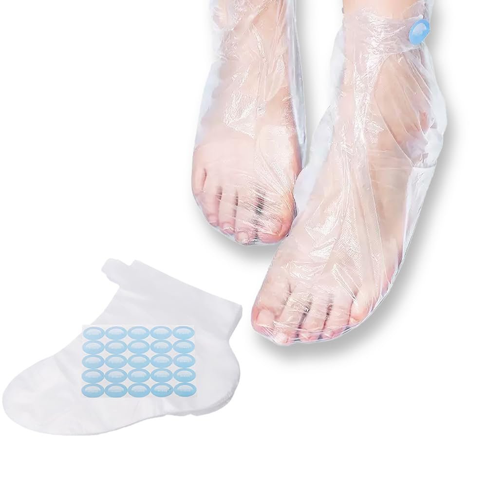 Rukinovi 100pcs Paraffin Bath Liners - Disposable Plastic Foot Covers for Moisturizing Foot Spa, Women's Feet Care Socks (Transparent)