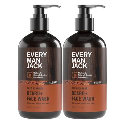 Every Man Jack Beard + Face Wash - Subtle Aged Bourbon Fragrance - Cleans and Helps Condition and Soften Your Beard and Skin Underneath - Naturally Derived with Aloe and Glycerin- 6.7 fl oz (2 Pack)