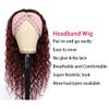 Ombre 1B99J Curly Wave Headband Wig Burgundy Human Hair Headband Wig Kinky Curly 130% Density Grade 8A Brazilian Remy Hair Machine Made Wigs 22 Inch Wine Red Color view 2