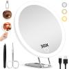 JJhxr 30X Magnifying Mirror with Lights, 6inch Makeup Magnified Mirror 30X Lighted Travel Magnification with 3 Suction Cups and 360 Adjustable Stand- Includes Tweezers & Scissors view 1