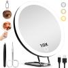 JJhxr 10X Magnifying Mirror with Lights, 6inch Makeup Magnified Mirror 10x Lighted Travel Magnification with 3 Suction Cups and 360 Adjustable Bracket - Includes Tweezers & Scissors view 1