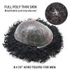 Hair Wonders Afro Toupee For Black Men Weave Hair Unit Human Hair Afro Mens Toupee Poly Afro Hair Pieces For Black Men 8X10 8MM Afro Wave #1 Jet Black view 3