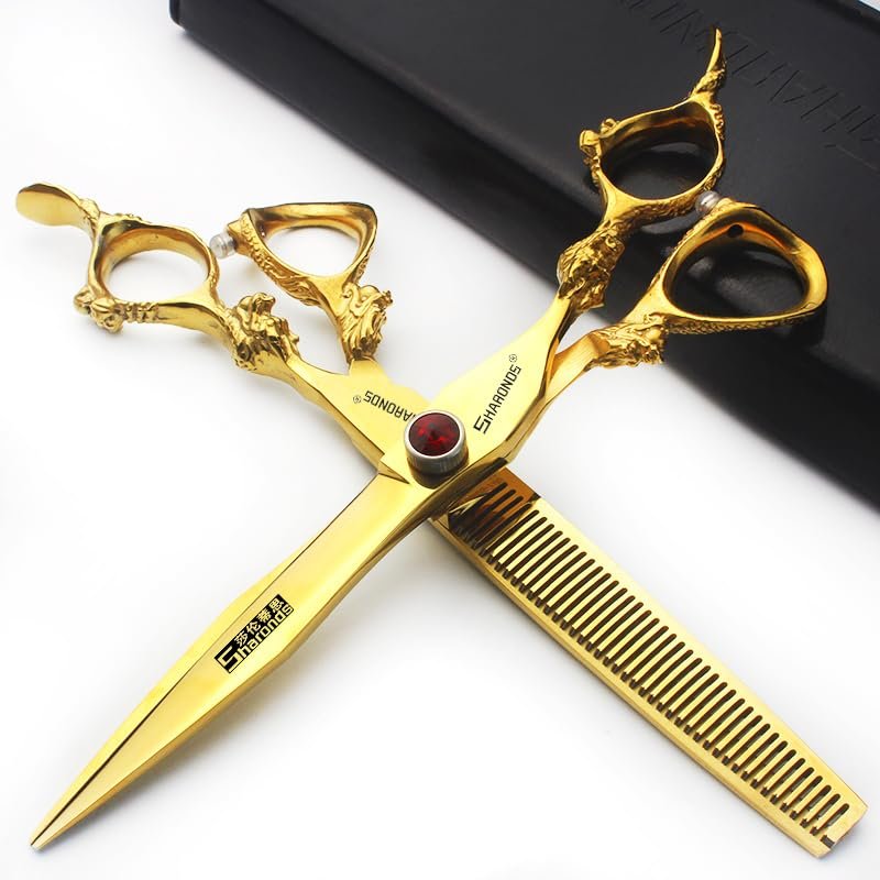 6/7/8/9-inch Professional Hair Clippers, Stainless Steel Sharp Hair Clippers, Hairdresser Specific Scissors (7 inch-2pc-A)