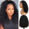 Kinky Curly Headband Wig Human Hair 18 Inch Headband Wigs for Women Human Hair Glueless None Lace Front Curly Wave Wigs Brazilian Virgin Hair Wear and Go Glueless Wig 150% Density Natural Black Color view 2