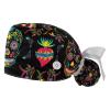 2 Pcs Working Caps with Buttons and Ribbon Tie, Mexican Sugar Skull Bouffant Hats Scrub Caps Women Long Hair view 1