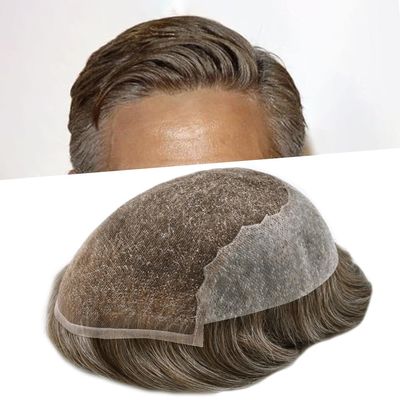 65 Colors Toupee For Men 8x10 Inches Human Hair Replacement System Natural French Lace Front Mens Toupee Hairpieces Medium Brown Gray Hair Unit Wig for Men #430 100% Light to Med-Light