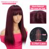 Rebecca Fashion 99J Burgundy Straight Wig with Bangs Human Hair Silky Straight Bang Wig Glueless Minimalist 2.75x1 Lace Scalp Wig for Women Glueless Wear and Go Wigs Brazilian Remy Hair 18 Inch view 2