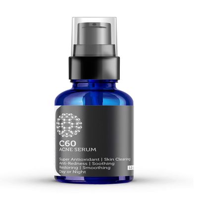 C60 Acne Serum 30ml with Aloe, Rose, MSM, CoQ 10, Vitamins B3 + B5 & Anti Aging Wrinkle Complexes for Men & Women Made with Organic Ingredients