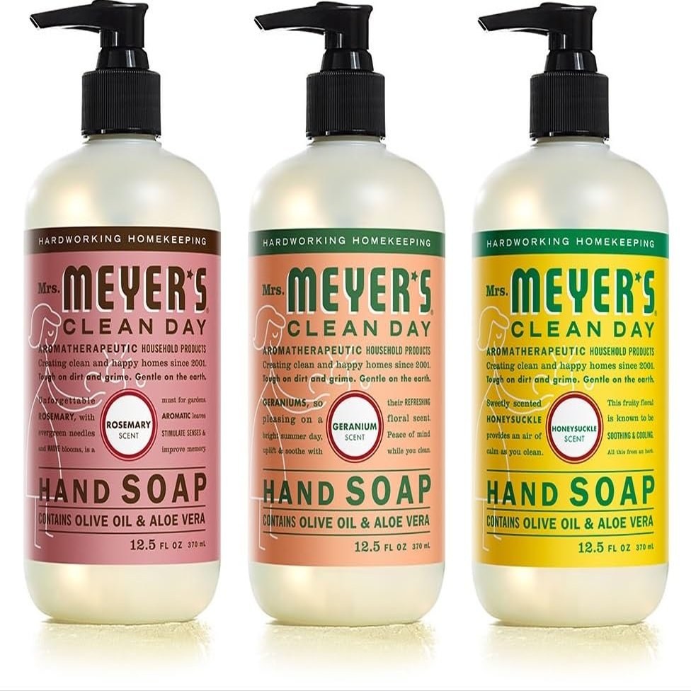 Mrs. MEYER'S CLEAN DAY Liquid Hand Soap Variety Pack 12.5 OZ Each, 3 Count (Geranium + Honeysuckle + Rosemary)