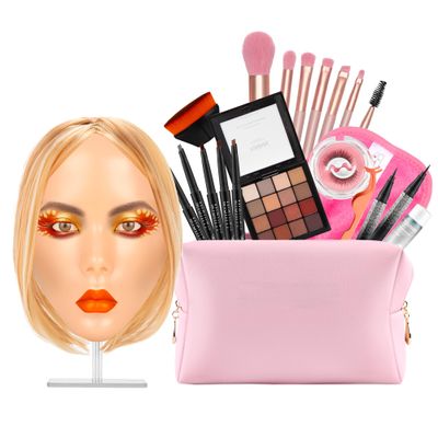 Glinexa5D Silicone Makeup Practice Face  Reusable Mannequin Head with Full Kit, Wigs & False Lashes for Daughters, Beginners, Kids & Beauty Students, Realistic Professional Skin Texture