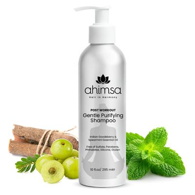Ahimsa Gentle Purifying Shampoo Oily Hair Cleanser for Build Up, Daily Clarifying Shampoo with Indian Gooseberry & Willow Bark Extract, Scalp Cleanser for Build Up Removal of Grease and Impurities