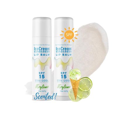 2-Pack Lip Balm Gift Set by IceCream Sunscreen. KeyLime Scented Flavor SPF15 Natural Lip Moisturizer Treatment Best Beeswax Chapsticks Made in USA for Men, Women, Children with Vitamin E Sunflower Oil