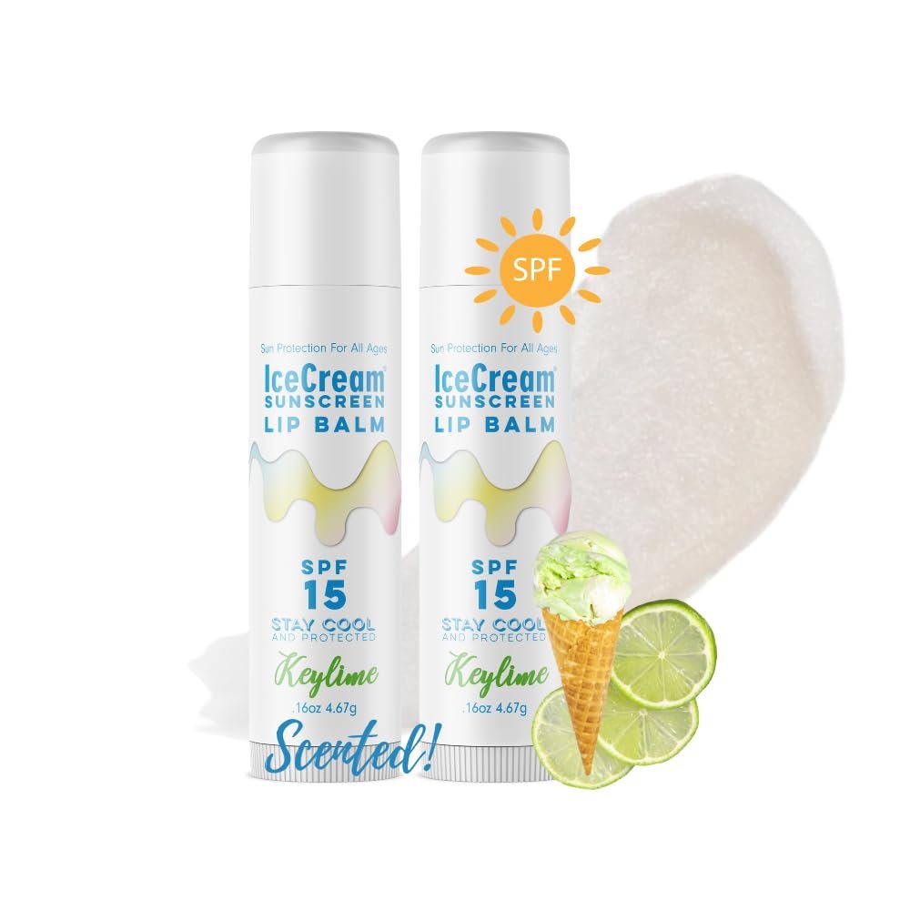 2-Pack Lip Balm Gift Set by IceCream Sunscreen. KeyLime Scented Flavor SPF15 Natural Lip Moisturizer Treatment Best Beeswax Chapsticks Made in USA for Men, Women, Children with Vitamin E Sunflower Oil