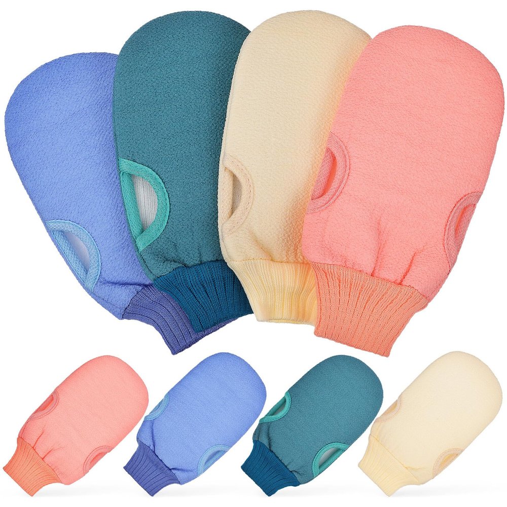 8 Pcs Exfoliating Gloves Natural Sponge Bath Gloves Body Loofah Deep Exfoliating Glove Shower Body Scrubber Natural Loofah Sponge Shower Cleaning Gloves Body Scrub Mittens
