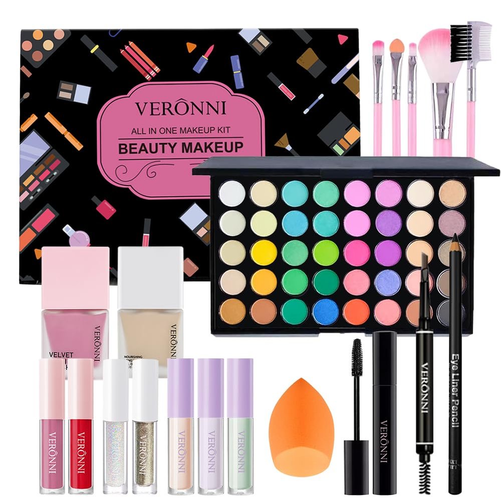 Makeup Kit for Women Full Kit, All in one makeup kit with Eyeshadow Eyeliner Eyebrow Lip Gloss Face Makeup & Brushes Full Starter Cosmetics Set For Women (Set A)