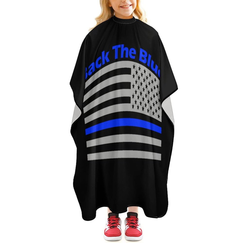 Back The Blue Police Line US Flag Barber Cape Professional Haircut Apron Cute Hair Cutting Cape for Boys Girls