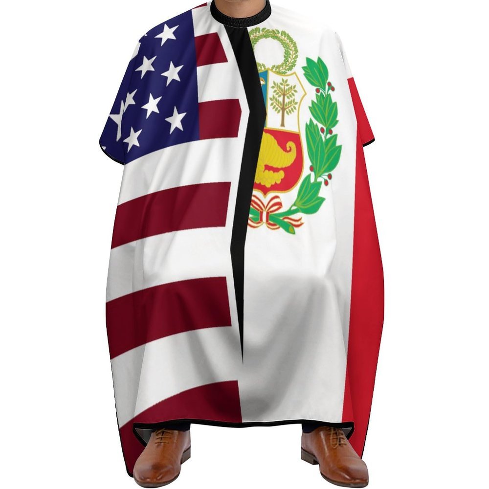 American and Peruvian Flag Adult Hair Salon Cape Hairdressing Gown Barbers Hair Cutting Cape Apron