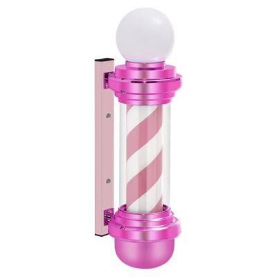 BarberPub Barber Pole with LED Light for Hairdressing,Salon Spa Stripes Rotating lamp,Wall Mount Barber Outside Pole,Classic Style Hair Salon Barbershop Open Sign L018 (Pink&White)