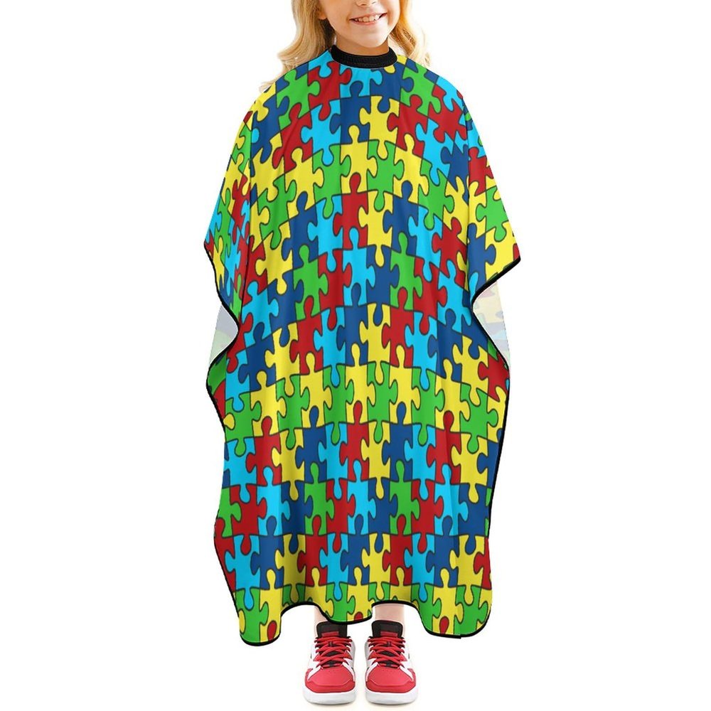 Autism Awareness Puzzle Kids Barber Cape Cute Hair Cutting Cover Hairdressing Salon Apron Gown for Girls Boys