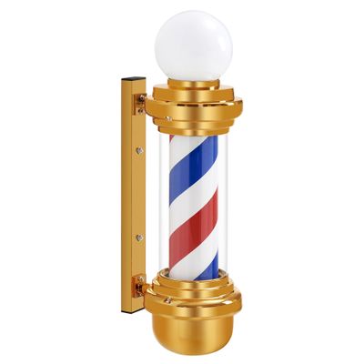 BarberPub Barber Pole with LED Light for Hairdressing,Salon Spa Stripes Rotating lamp,Wall Mount Barber Outside Pole,Classic Style Hair Salon Barbershop Open Sign L018 (Golden&White&Red&Blue)