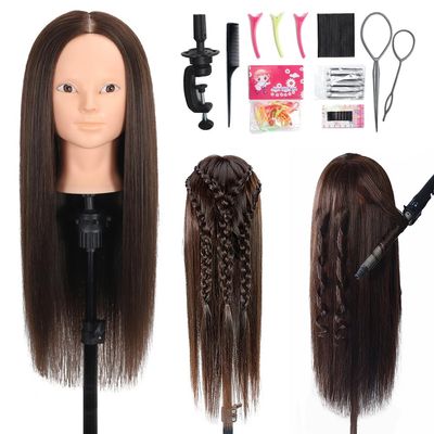 ZOMOI Mannequin Head 70% Human Hair 28"Cosmetology Practice Mannequin Head with Hair Makeup Doll Head for PracticeNo makeup 4#