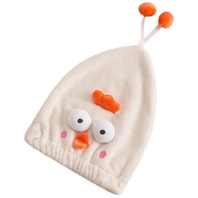 BEIJIALY Hair Drying Caps, Hair Quick Drying Towel, Ultra Absorbent Microfiber Shower Wrap Towels Soft Cute Cartoon Quick Drying Bath Hat for Wet Long Thick Hair(Beige Chicken)