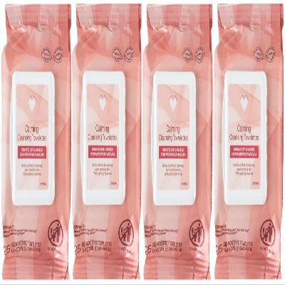CVS Beauty Calming Cleansing Towelettes, Makeup Remover Face Wipes,100% Plant-Based Cloth, 25 ct - Pack of 4