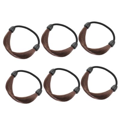 PLAFOPE 6pcs Brown Ponytail Hair Extensions - Elastic Rubber Band with Braided Fake Hair, Twine Braids, and Plastic Rings for Christmas Hairstyles