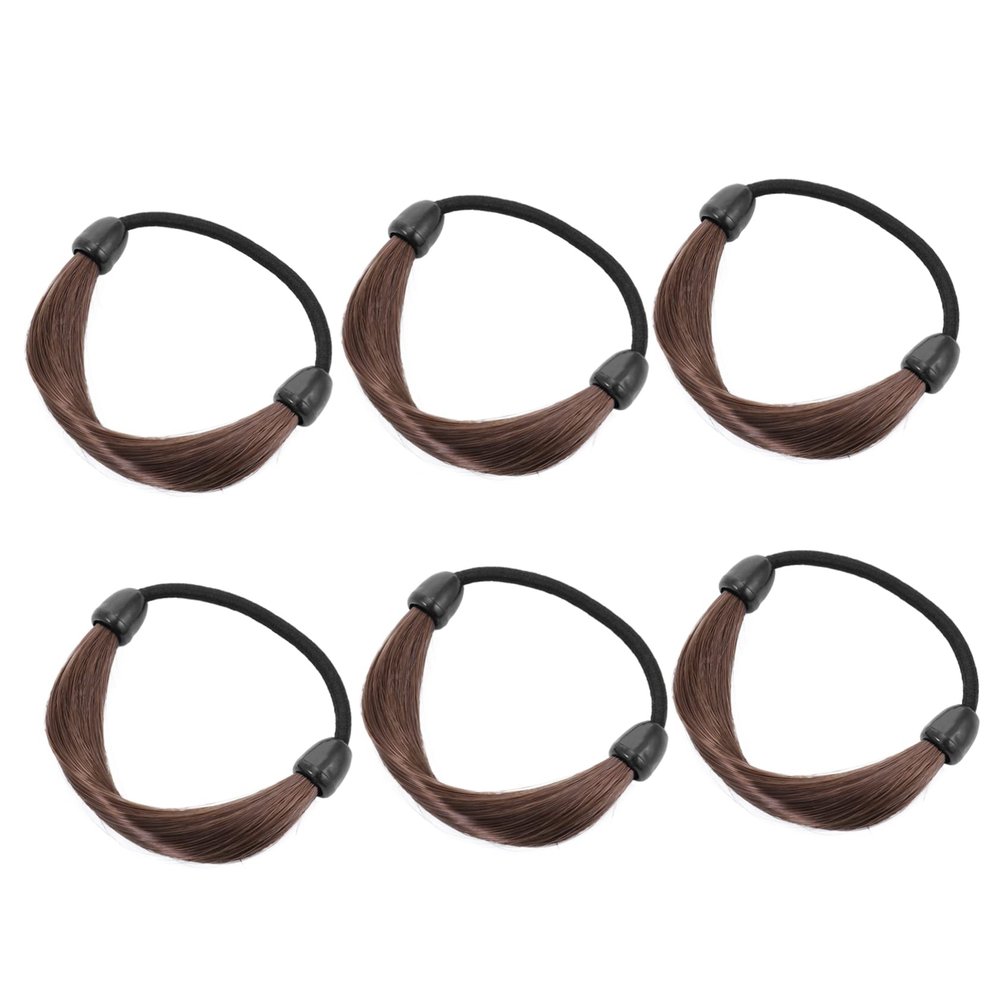 PLAFOPE 6pcs Brown Ponytail Hair Extensions - Elastic Rubber Band with Braided Fake Hair, Twine Braids, and Plastic Rings for Christmas Hairstyles