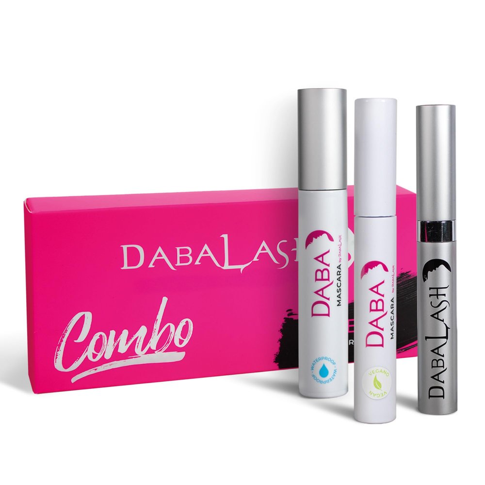 DABALASH Trio Combo Professional Eyelash & Brow Growth Serum 0.18 oz, Waterproof Mascara, 0.45 oz & Vegan Mascara, 0.3oz Promotes the Appearance of Naturally Longer, Fuller & Thicker Hair