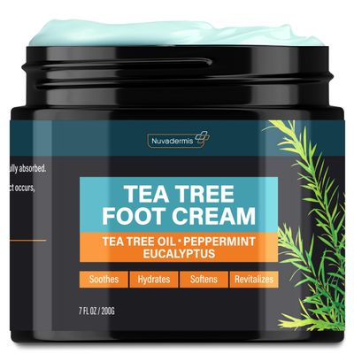 NUVADERMIS Tea Tree Oil Foot Cream Effective Recovery Cream for Dry, Cracked Feet, Athletes Foot, Ringworm & Itchy Skin Soothing Moisturizer 7 oz