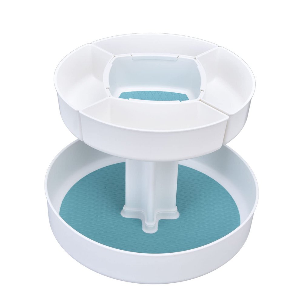 360 Degree Rotating Makeup Box, Double Layer Antiskid Plastic Circular Turntable Rotating Seasoning Rack