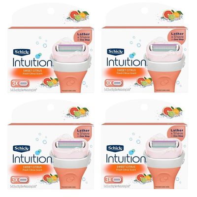 Schick Intuition - Lather & Shave In One Stop - Sweet Citrus Women's Razor Blade Refills 3 Count Pack of 4 = 12 Cartridges