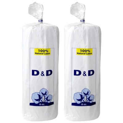 D&D Natural 100% Cotton Roll Non-Sterile Absorbent and Vegan- 8 oz, Pack of 2
