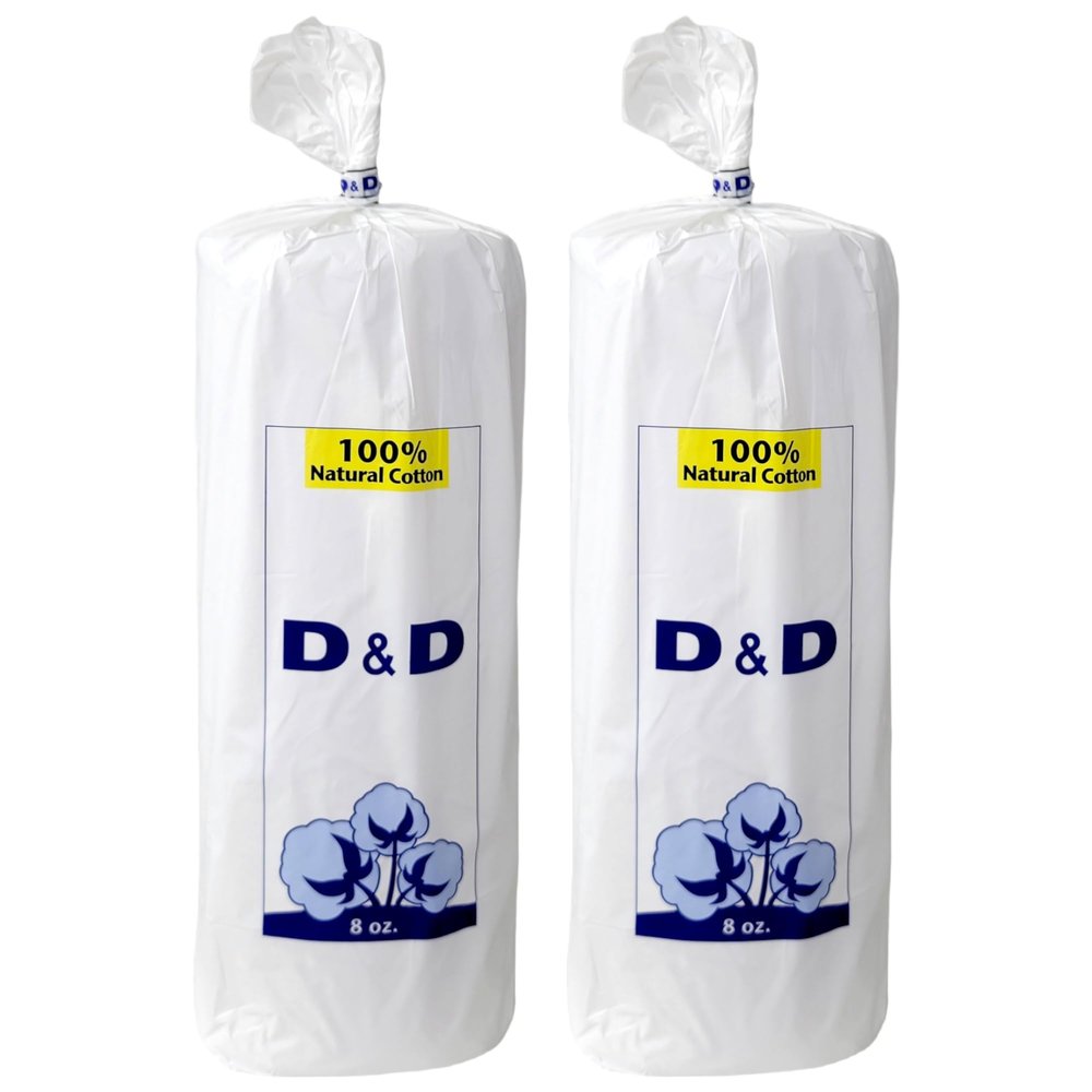 D&D Natural 100% Cotton Roll Non-Sterile Absorbent and Vegan- 8 oz, Pack of 2