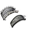 Stretch Banana clips (2-Pack) - Hair Combs for Thick or Natural Hair - Comfortable all-day hold for updo hairstyles (Large, Black Satin Cord wrap and White faux Pearl bead) view 1