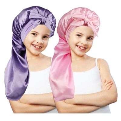 2 Pcs Long Kids Bonnets for Girls,Silky Satin Bonnet for Sleeping Kid, Bonnet for Kids' Braids,Long Hair