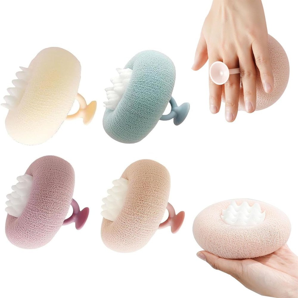 4PCS 2024 New Upgrade 2-in-1 Sunflower Bath Ball, Super Soft Sunflower Suction Cup Bath Ball, Exfoliating Bath Sponge Cleaning Brush with Suction Cup, Shower Sponges for Women Men