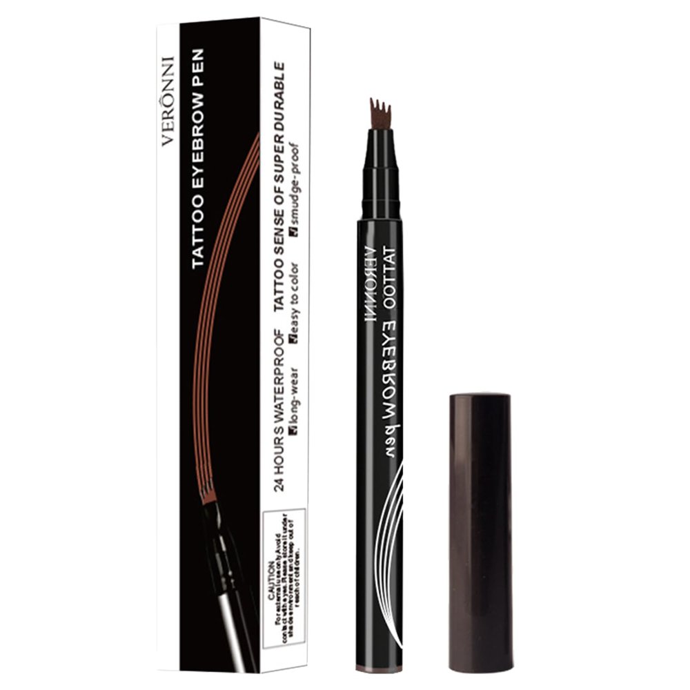 Four Forked Eyebrow Pencil, Eyebrow Pen, Liquid Eyebrow Pen, Waterproof Microblading Eyebrow Pencil with a Micro-Fork Tip Applicator, Creates Natural Looking Brows Effortlessly (Coffee brown)