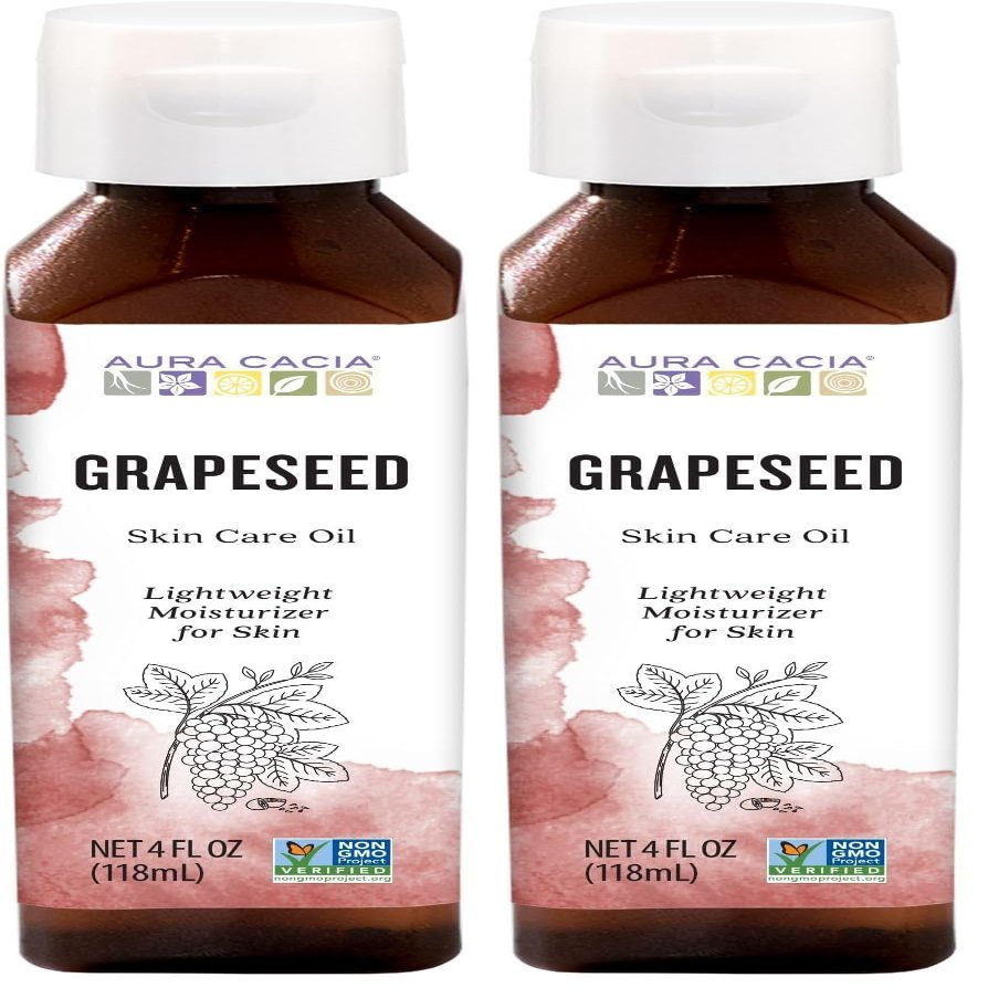 Aura Cacia Grapeseed Skin Care Oil | GC/MS Tested for Purity | 118ml (4 fl. oz.) (Pack of 2)