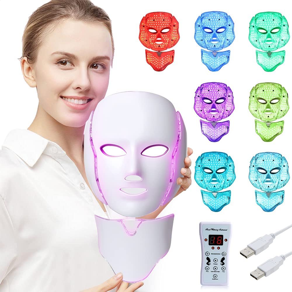 7 Colors LED Face Mask for Facial and Neck Skin Rejuvenation Anti Aging Light Photon Therapy