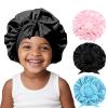 3 Pcs Kids Silk Bonnet for Sleeping - Baby Satin Bonnet for Sleep,Kids Hair Bonnets for Curly Hair Girls Boys with Wide Elastic Band,Sleeping Cap for Teens Toddler Child (Pink+Black+Light Blue) view 1