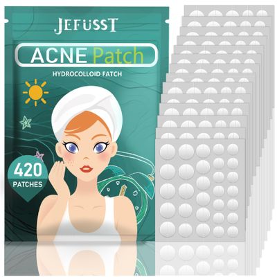 Jefusst Pimple Patches 420 Counts Three Sizes, Hydrocolloid Patch Invisible with Tea Tree Oil, Acne Patches, Zit Patches for Face, Acne Spot Treatment